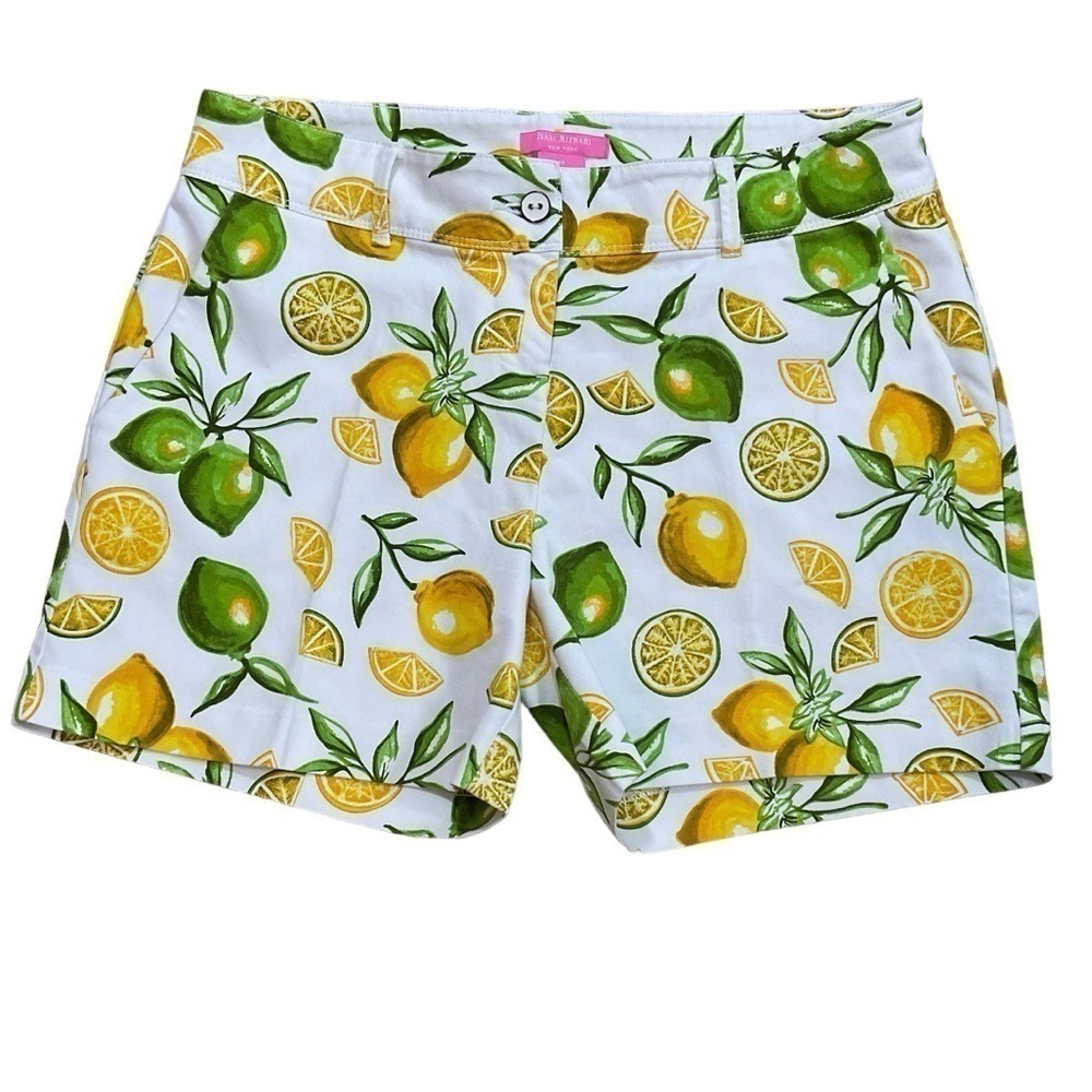 Isaac Mizrahi New York Lemon Lime Scattered Print Tailored Shorts size 10 - Picture 2 of 10